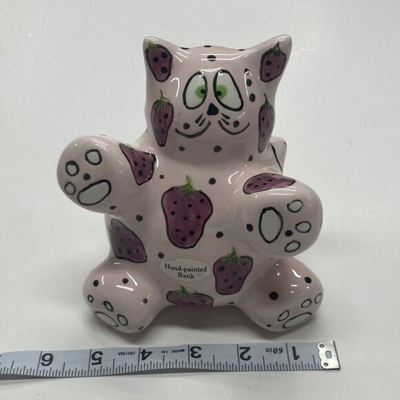 Ganz Meowberry Handpainted Cat Bank with Strawberries Signed by Pati Ceramic - Picture 16 of 16